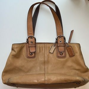 COACH camel brown tan soft leather large tote satchel